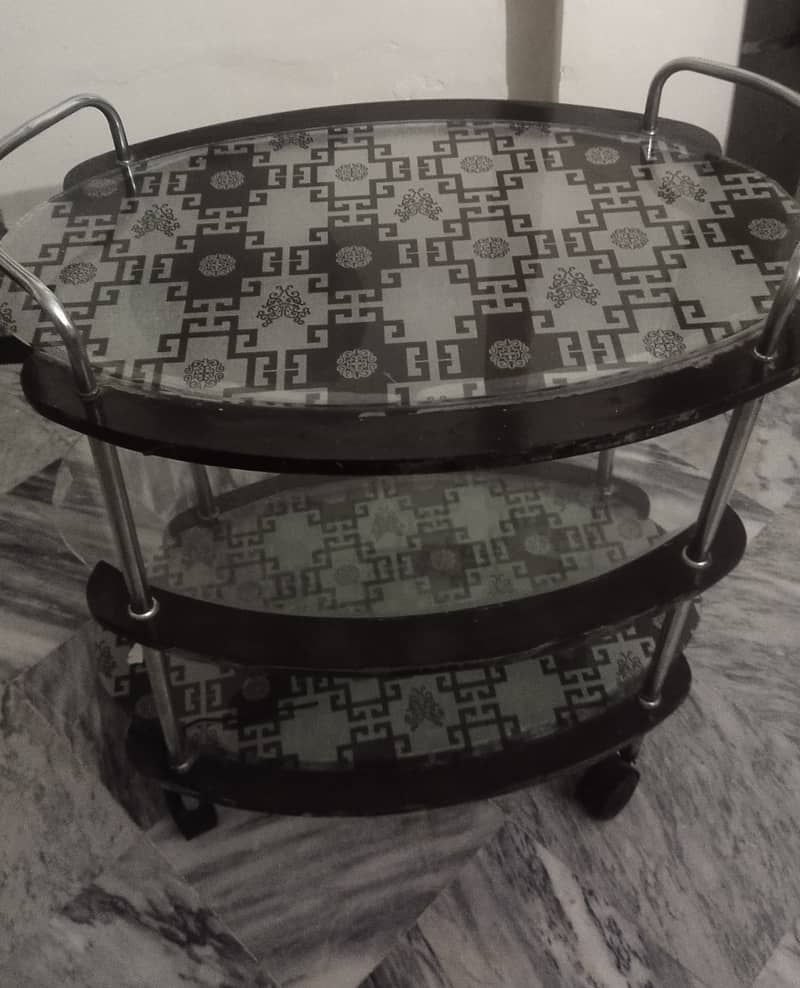 Tea Trolley with 3 Glass Layers & Steel grips 2