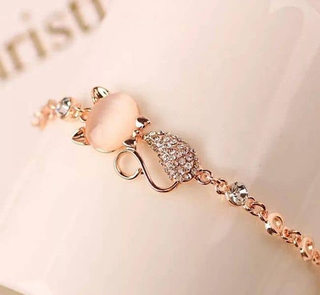 1 Pc Alloy Rose Gold Plated Opal Cat Bracelet 2