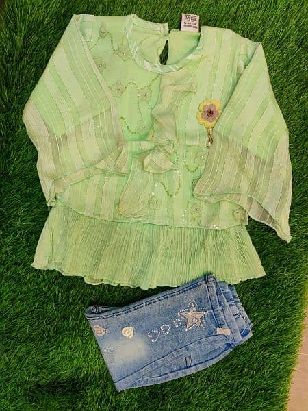 2 pcs Girl's Chiffon plain coord set 0