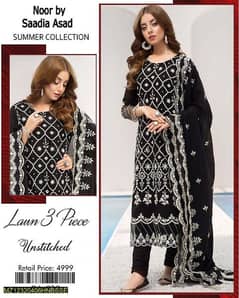 3 Pcs women's unstitched Lawn Embroidered suit 0