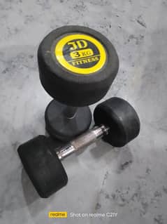 pair of 3kg rubber coated dumbbells