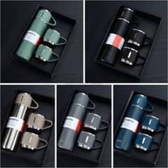 3 Cup Double-Layer Stainless Steel Vacuum Flask Set *Random colour*