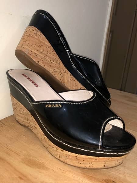 PRADA WEDGE BLACK SANDALS 0