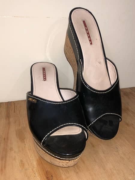 PRADA WEDGE BLACK SANDALS 3