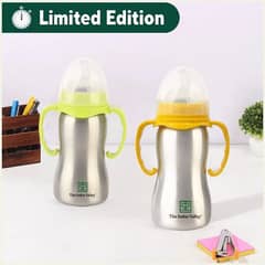 Stainless Steel Baby Feeding Bottle withTwin Handle, Green, 290 ml,9+M