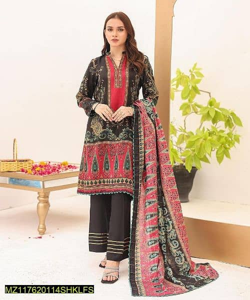 3 pc women unstitched swiss lawn printed suit 2