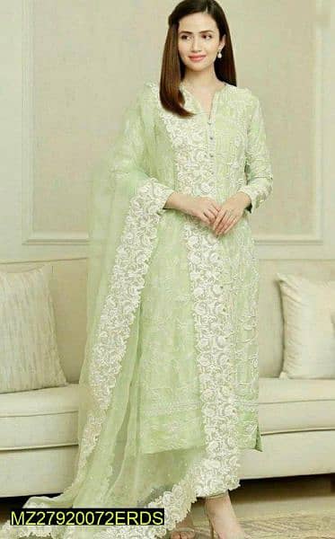 3 pcs women unstitched  lawn embroidered  suit 0