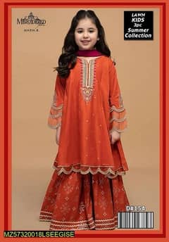 3 Pcs Kid's Lawn Embroidered Unstitched Suit