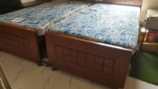 2 Wooden Single Beds with Mattress 0