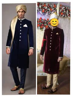 Deepak perwani maroon velvet sherwani