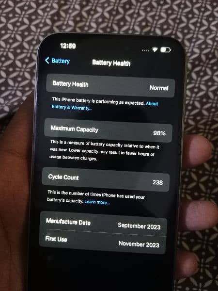 iphone 15 pro max 256gb 98 battery health 240cycle count 3
