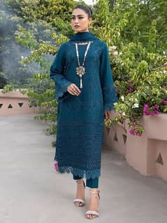 Heavily Embroidered Chikankari Cotton & Chiffon Dress 0