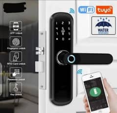 smart handle fingerprint electric door lock wooden tuya smart life 0