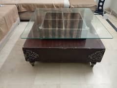 wooden center table with to side tables