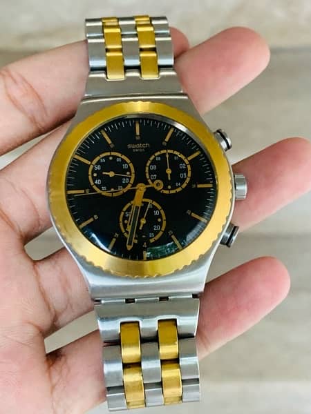 Swatch Swiss Made $$ Chronograph Watch Two Tone 44mm Dial Szie 9/10 3