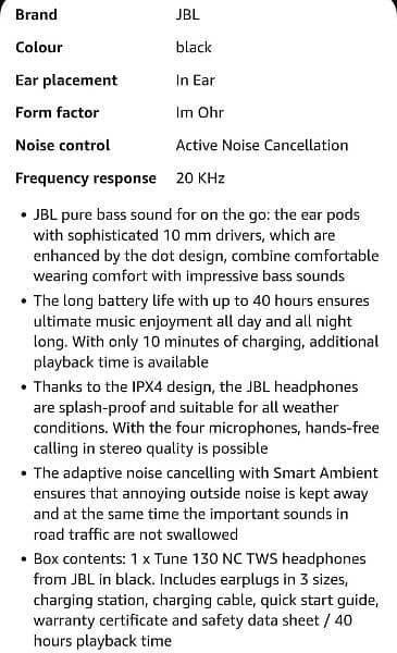 JBL Tune 130NC TWS True Wireless Noise Cancelling Earbuds/ 03455011650 5