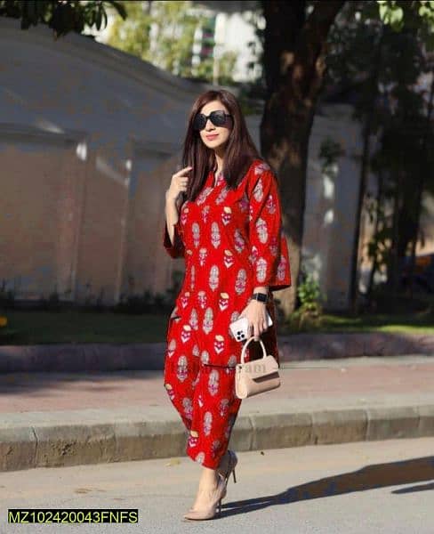 2 Pcs Women Stitched printed linen suit for women. Free home delivery 1