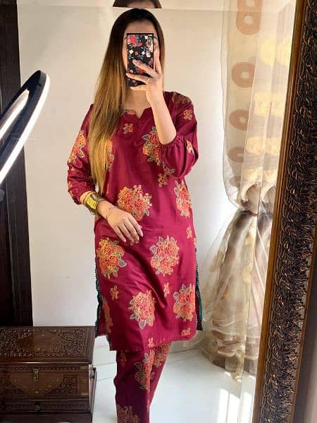 2 Pcs Women Stitched printed linen suit for women. Free home delivery 6