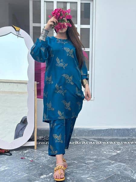 2 Pcs Women Stitched printed linen suit for women. Free home delivery 7