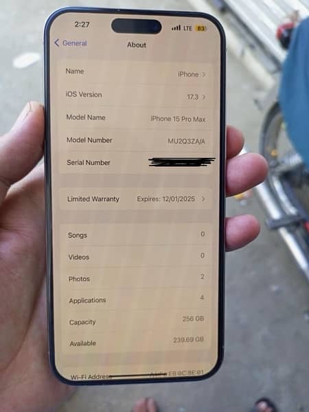 iPhone 15 pro max 256gb PTA approved hk model 5