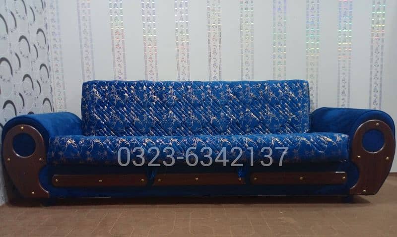 Sofa Combed New Blue Print Velvet Fabric | Sofa Cum Bed Sofa Set 3