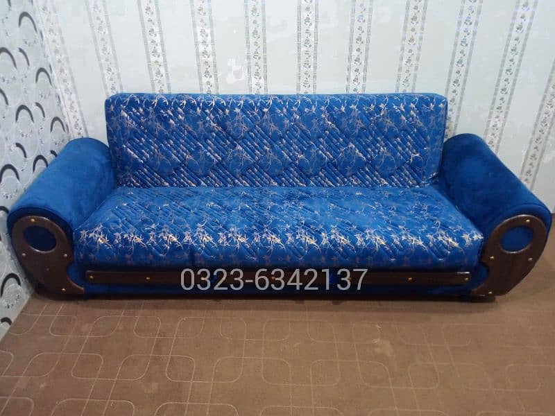 Sofa Combed New Blue Print Velvet Fabric | Sofa Cum Bed Sofa Set 4