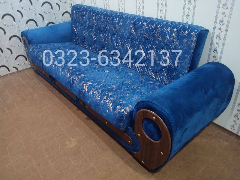 Sofa Combed New Blue Print Velvet Fabric | Sofa Cum Bed Sofa Set 7