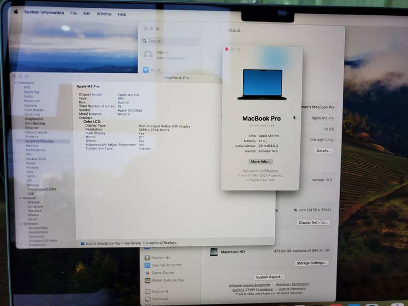 Macbook M3 Pro 16" 18gb ram 512gb ssd 3