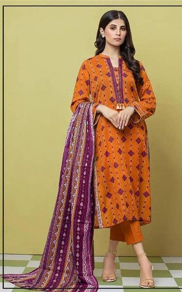 3 Pcs Women's Unstitched Khaddar Printed Suit 1