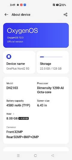 one plus nord 2 5g. condition 10.9 0