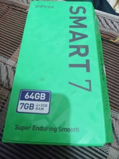 Infinix smart 7.4+3  7 GB 64 ram rom with box charger arjant sale