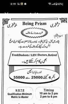 Peshawar mai male female ki leya work available hy