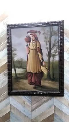 Lady with a matka cultural original painting with frame and signature