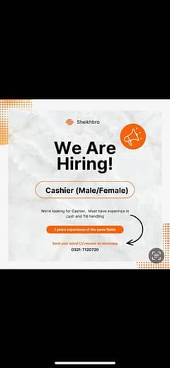 female cashier required urgent