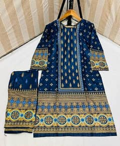 2pcs women's stitched lenien block printed suit