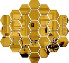 Alecyclic hexa shaped Golden mirrors for room decor 0