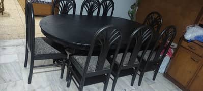 Pure wood dining table with 8 chairs