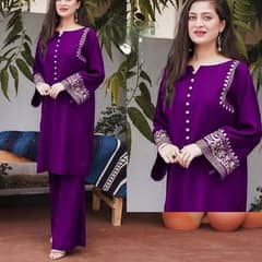 2 PCs women stitched linen embroidered suit