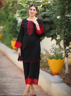 2 pcs women stitched embroidered suit