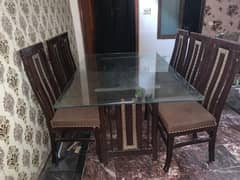 Dining table double glass with 6 chairs 0