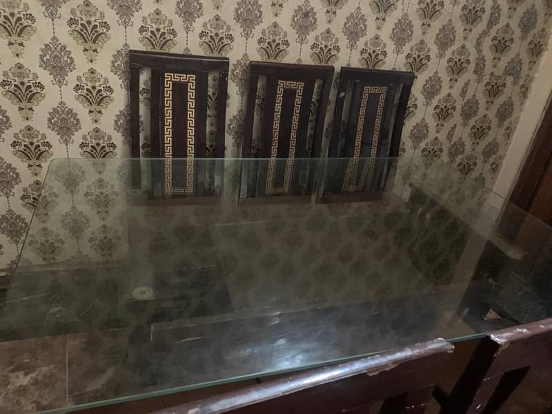 Dining table double glass with 6 chairs 2