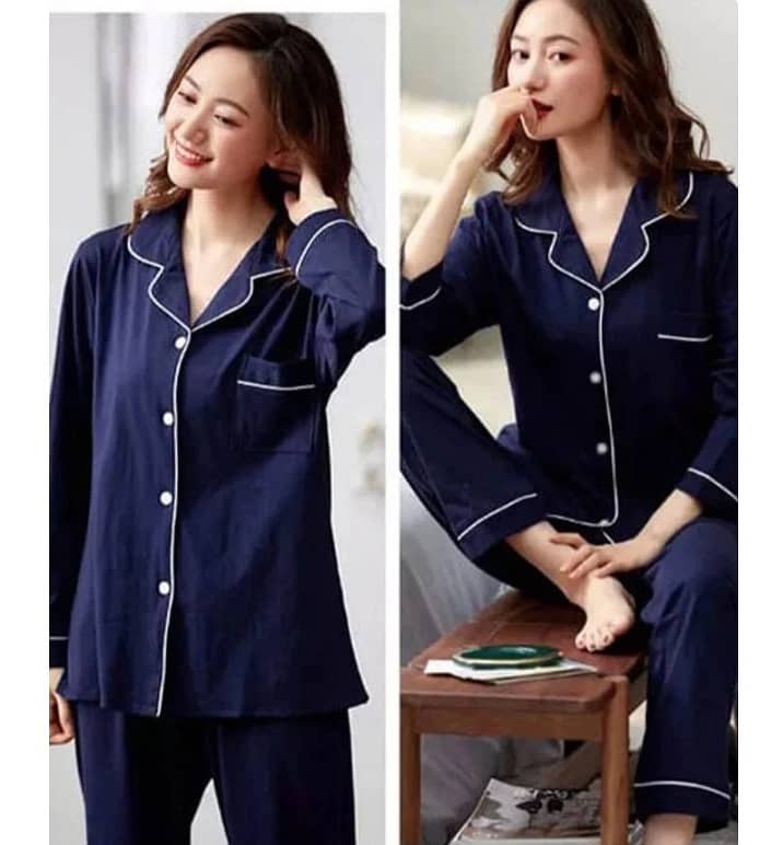 Silk Night Suit Turn Down Collar Long Sleeves 2