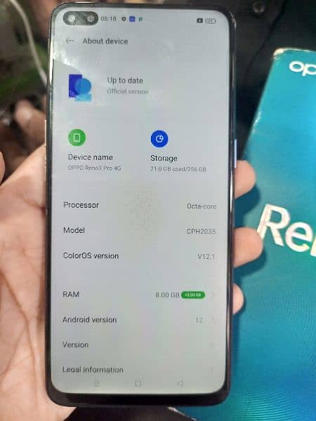 Oppo Reno 3 Pro New condition 8GB 256GB complete saman Pta approved 5