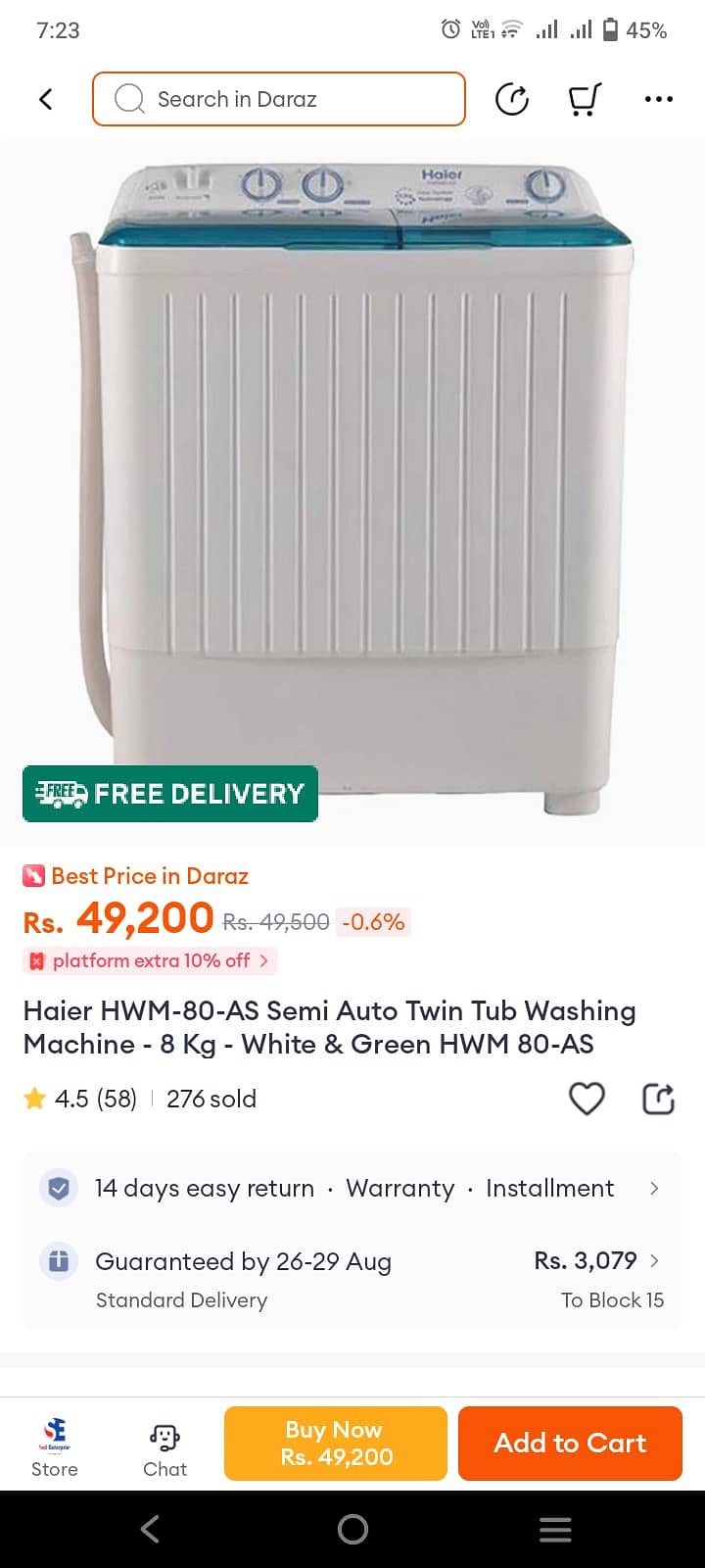 Haier washing machine new daba pak 4