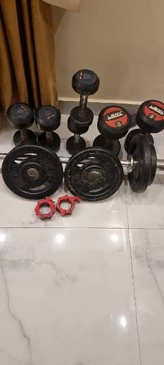 gym items , dumbells rod bench 0