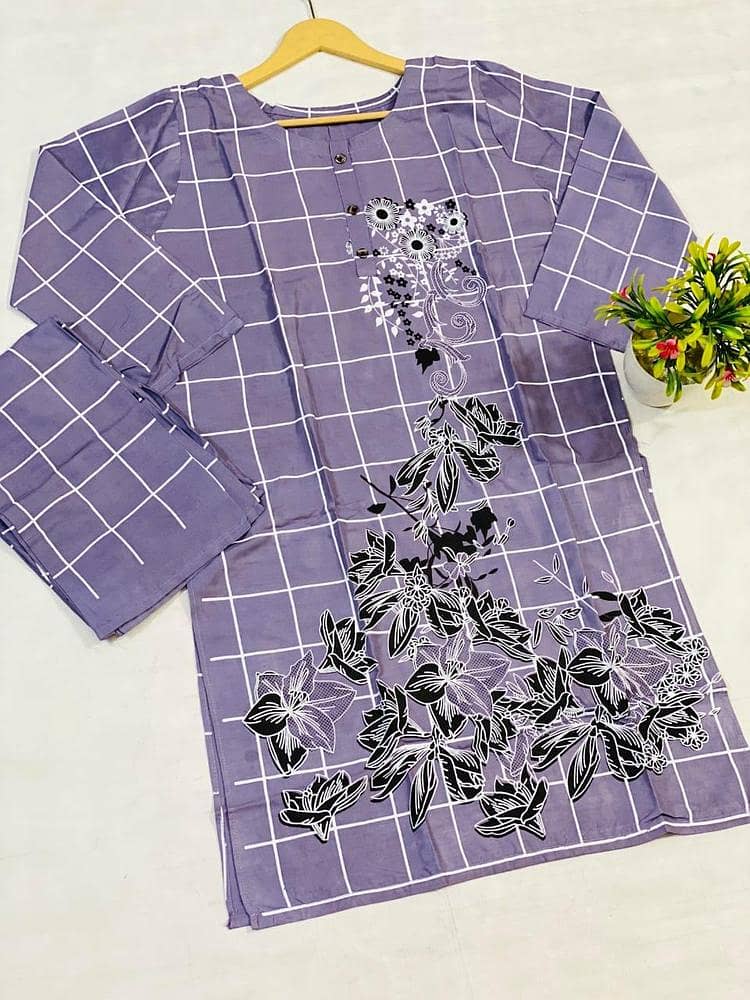 2 pcs Womens Stitched linen printed suit 1