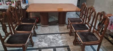 Wooden rectangle border cut dining table + 6 Chairs