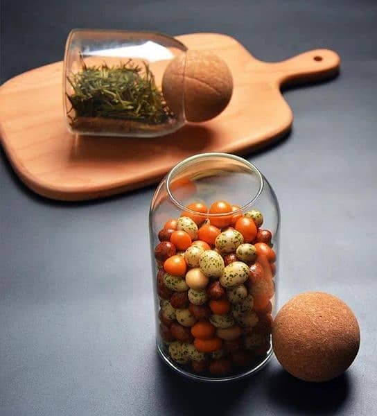 Glass jars with cork balls lid, Set of 3 2