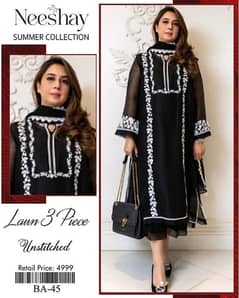 3 pcs womens unstitched Lawn suit with fine quality