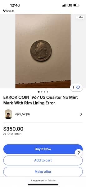 ERROR COIN 1967 US Quarter No Mint Mark With Rim Lining Error 4